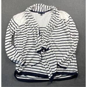 Saks Fifth Avenue Striped Tie Front Cardigan Womens L White Navy Nautical Casual
